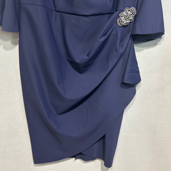 Alex Evenings Cocktail Dress Womens 14W Navy Blue Bell Sleeve Wedding Evening - Picture 5 of 7